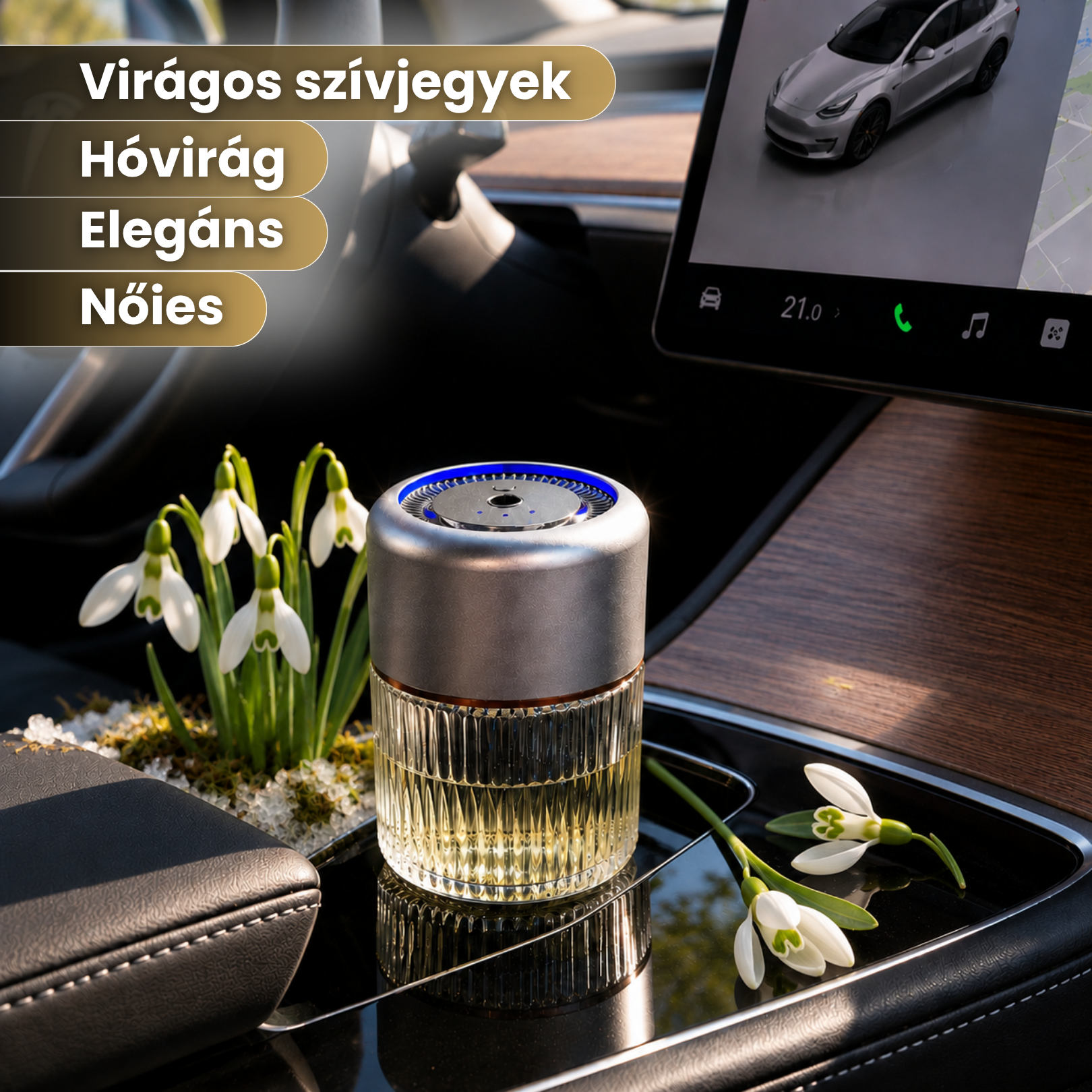 PrimeDrive Monolith prémium férfi autóparfüm és diffúzor kristályüveg testtel.