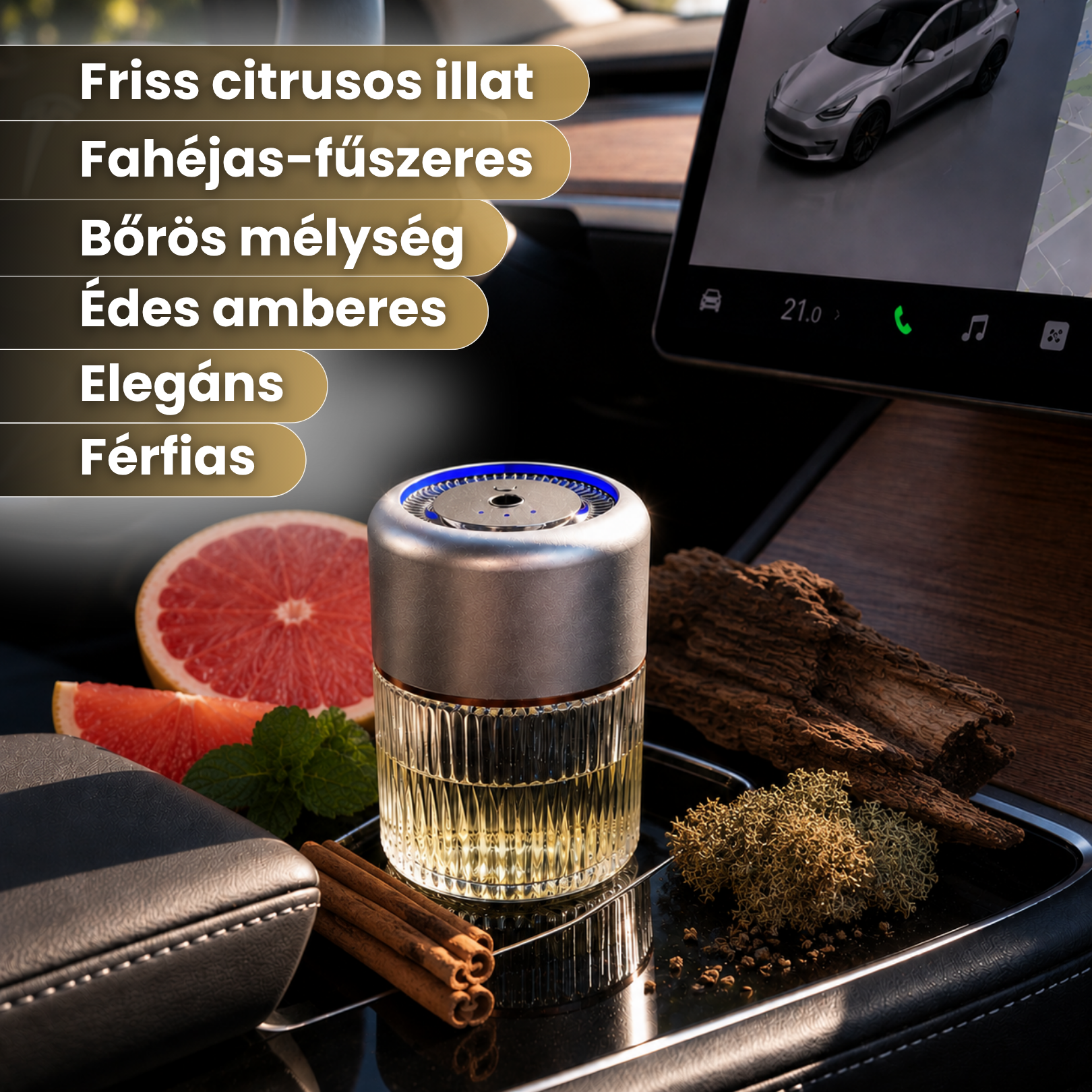 PrimeDrive Monolith prémium férfi autóparfüm és diffúzor kristályüveg testtel.